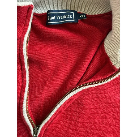 Paul Frederick 1/4 Zip Sweater Pullover Pima Cotton Red XXLT- EUC - Picture 2 of 5